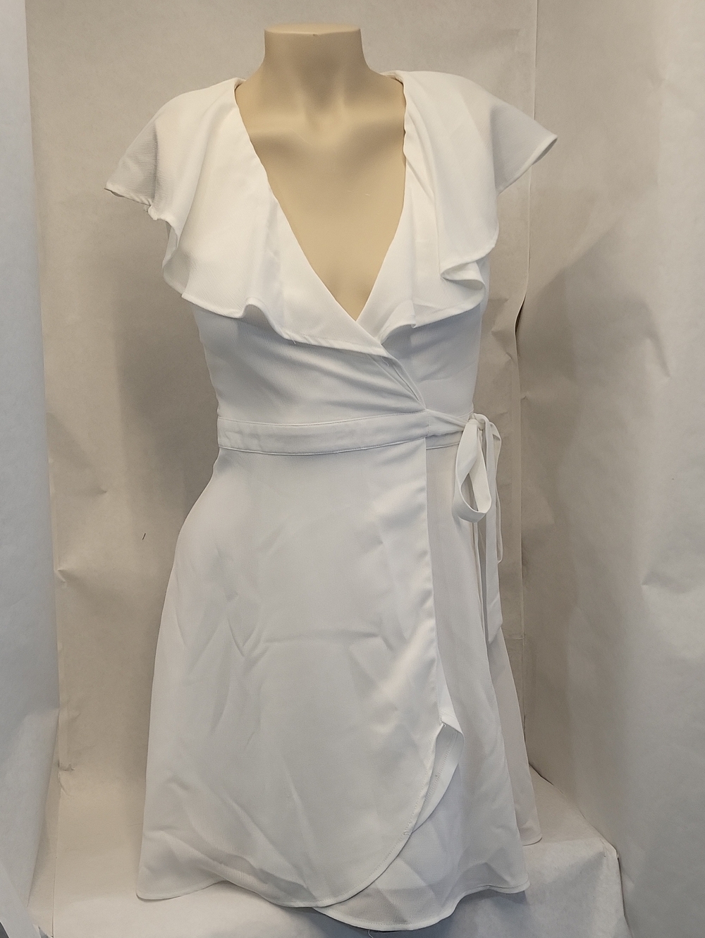 Gianni Bini White Ruffle Wrap Mini Dress